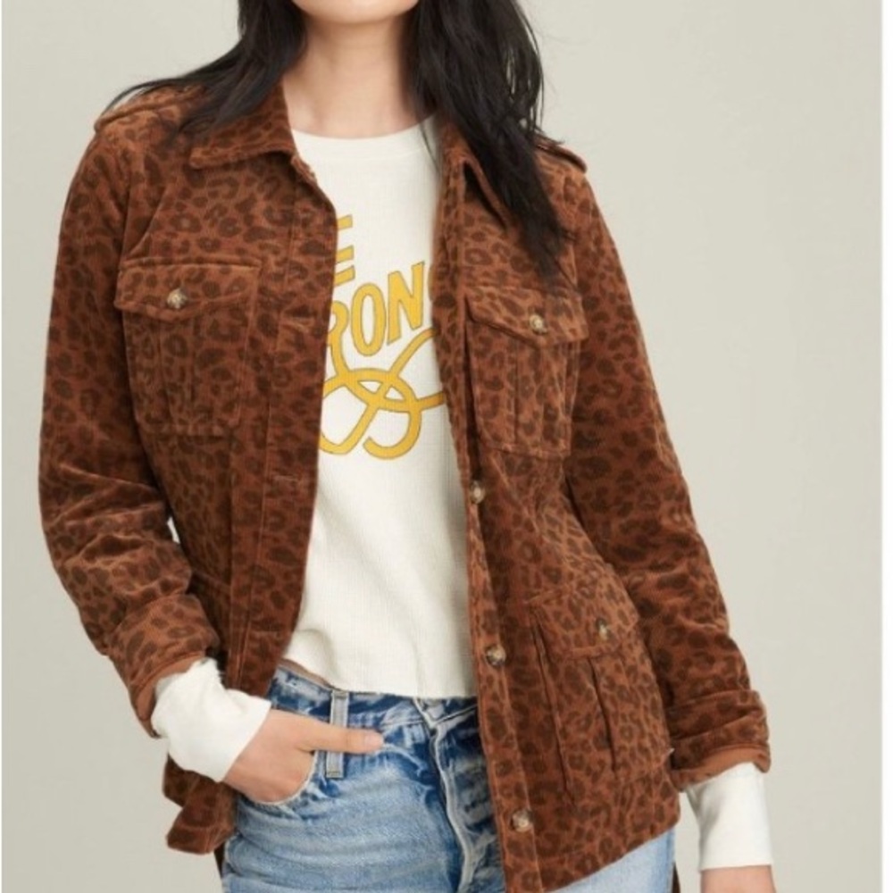Anthropologie Avec Les Filles Leopard Cheetah Print Corduroy Shirt Belted Jacket
